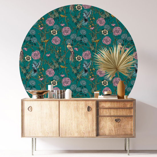 Round / Circle Wall Sticker - Flowers Birds