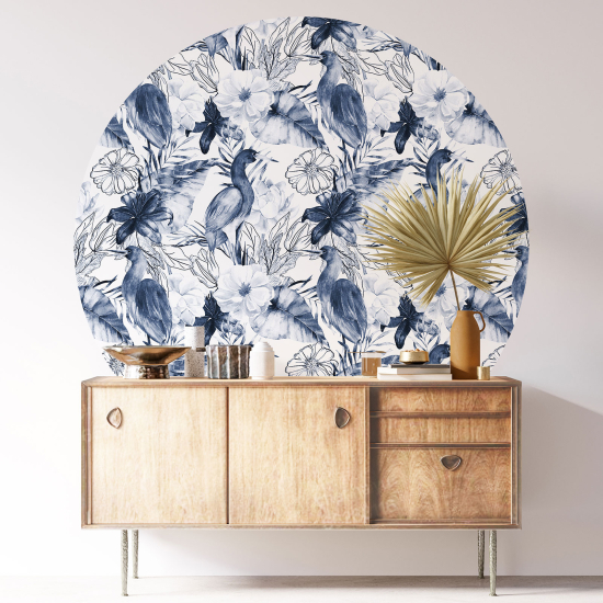 Round / Circle Wall Sticker - Flowers Birds