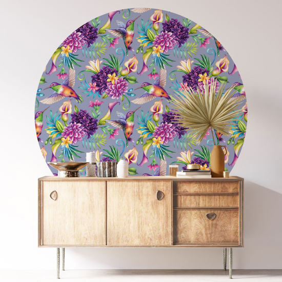 Round / Circle Wall Sticker - Flowers Birds