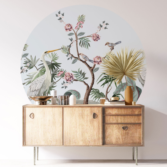 Round / Circle Wall Sticker - Flowers Birds