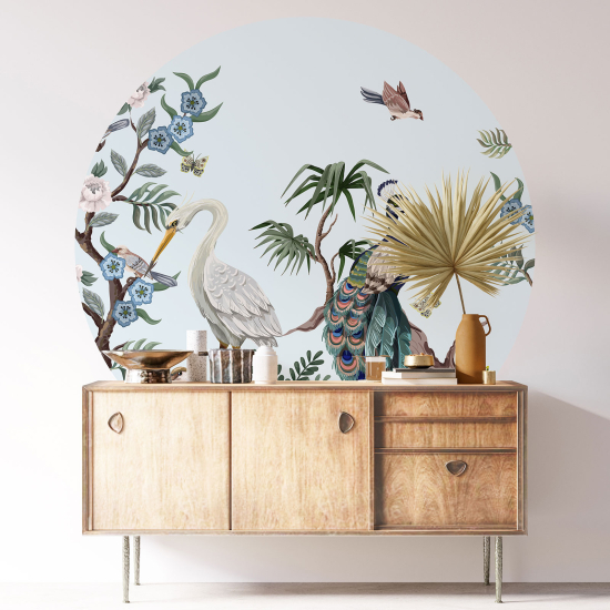 Round / Circle Wall Sticker - Flowers Birds