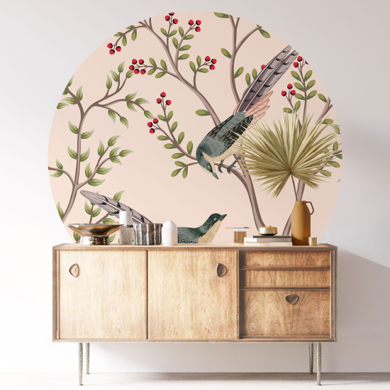 Round / Circle Wall Sticker - Flowers Birds