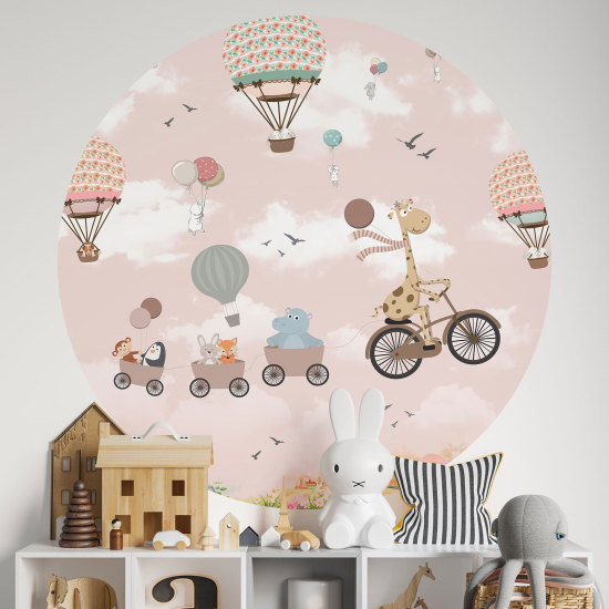 Round / Circle Wall Sticker for Kids - Animal Hot Air Balloons