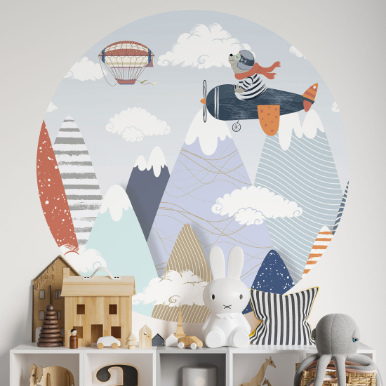 Round / Circle Wall Sticker for Kids - Aviator Bear