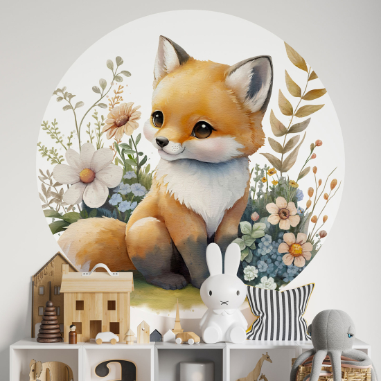 Round / Circle Wall Sticker for Kids - Baby Fox