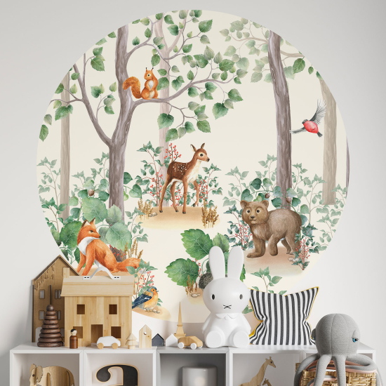 Round / Circle Wall Sticker for Kids - Forest Animals