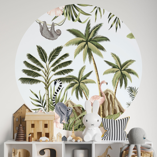 Round / Circle Wall Sticker for Kids - Jungle Animals