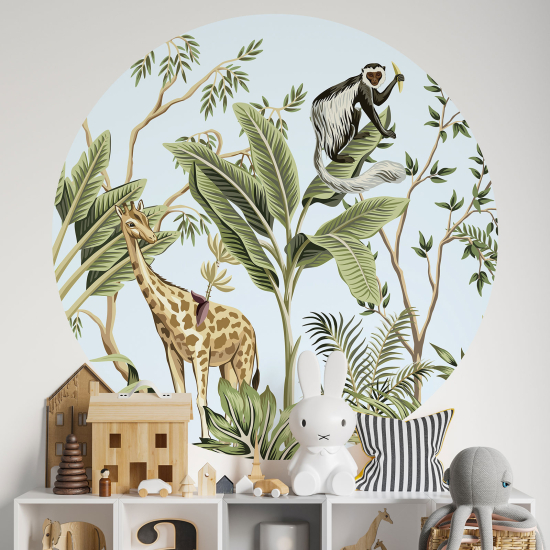 Round / Circle Wall Sticker for Kids - Jungle Animals