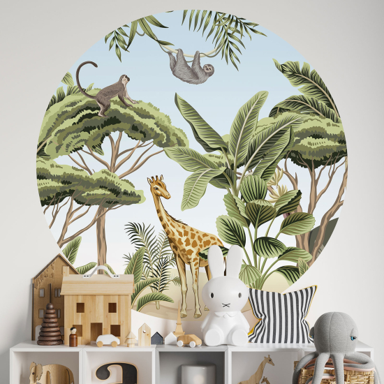 Round / Circle Wall Sticker for Kids - Jungle Animals