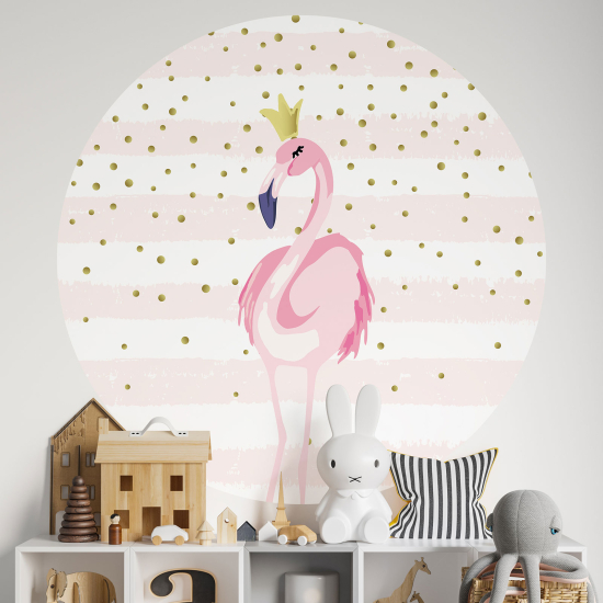 Round / Circle Wall Sticker for Kids - Pink flamingo