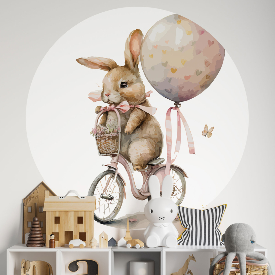 Round / Circle Wall Sticker for Kids - Rabbit on a Bicycle