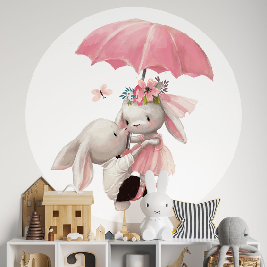 Round / Circle Wall Sticker for Kids - Umbrella Rabbits