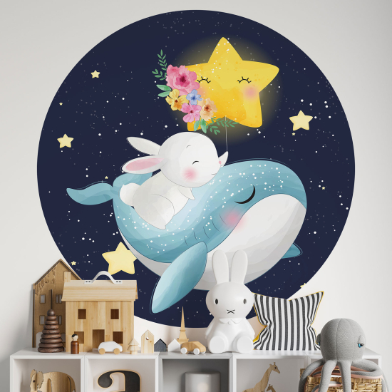 Round / Circle Wall Sticker for Kids - Whale Rabbit