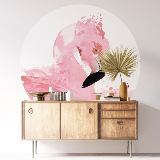 Round / Circle Wall Sticker - Pink flamingo