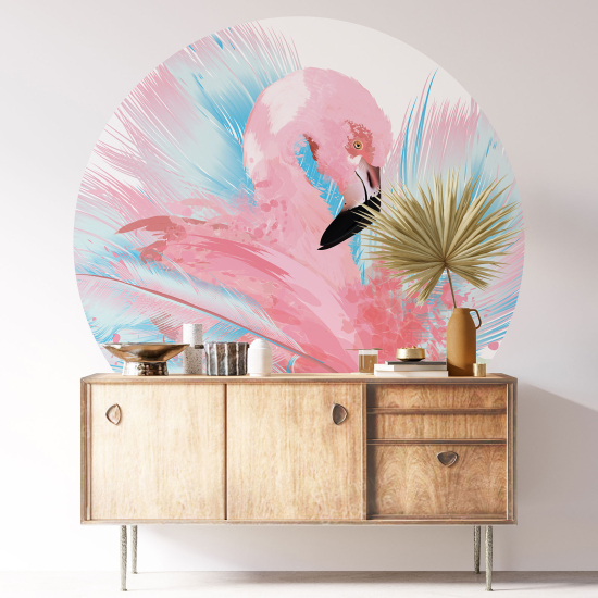 Round / Circle Wall Sticker - Pink flamingo