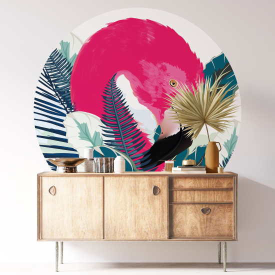 Round / Circle Wall Sticker - Pink flamingo