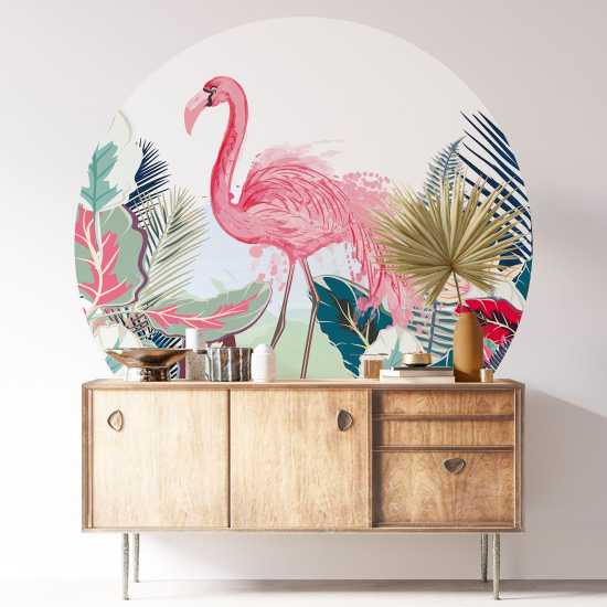 Round / Circle Wall Sticker - Pink flamingo