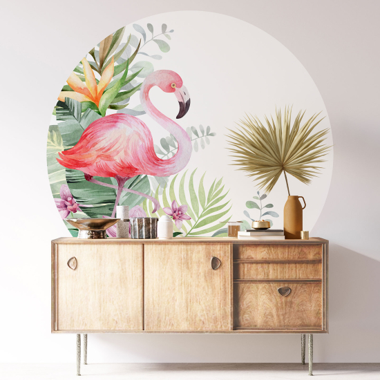 Round / Circle Wall Sticker - Pink flamingo