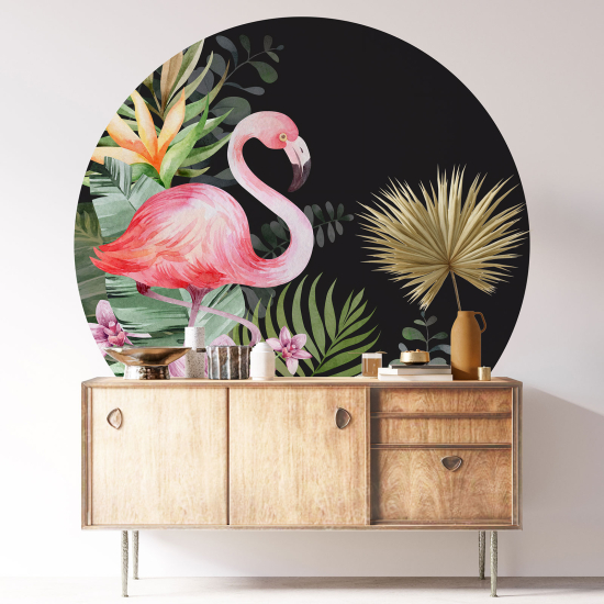 Round / Circle Wall Sticker - Pink flamingo