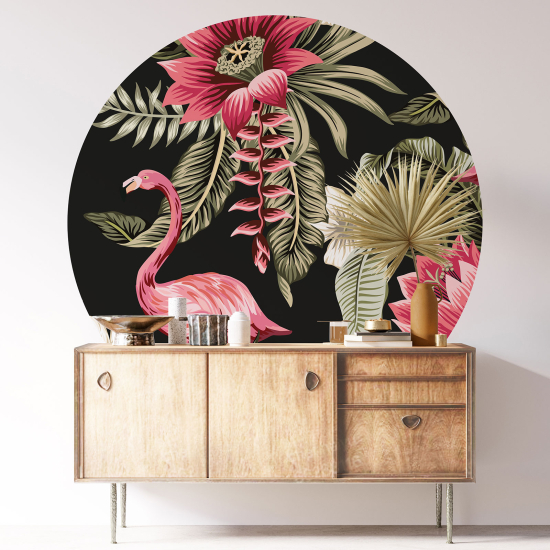 Round / Circle Wall Sticker - Pink flamingo