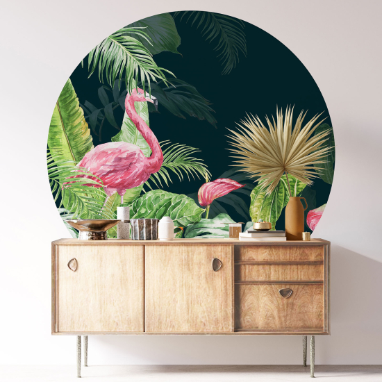 Round / Circle Wall Sticker - Pink flamingo