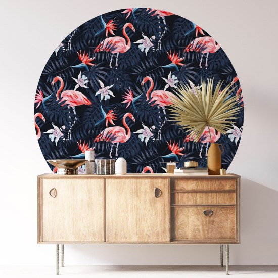 Round / Circle Wall Sticker - Pink Flamingos