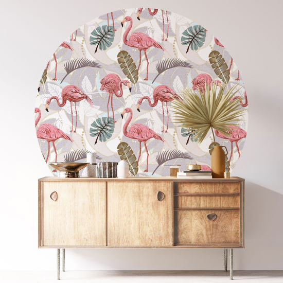 Round / Circle Wall Sticker - Pink Flamingos