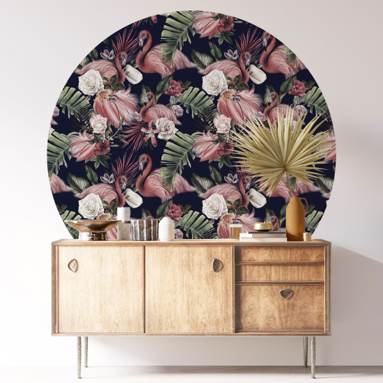 Round / Circle Wall Sticker - Pink Flamingos