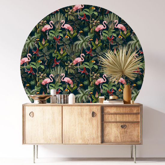 Round / Circle Wall Sticker - Pink Flamingos