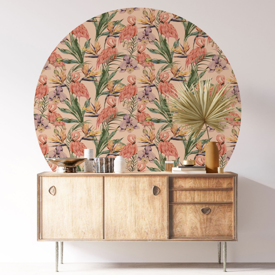 Round / Circle Wall Sticker - Pink Flamingos