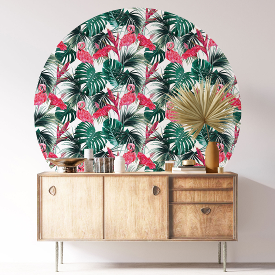 Round / Circle Wall Sticker - Pink Flamingos