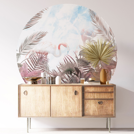 Round / Circle Wall Sticker - Pink Flamingos