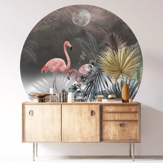 Round / Circle Wall Sticker - Pink Flamingos