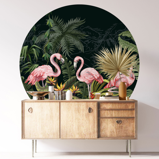 Round / Circle Wall Sticker - Pink Flamingos