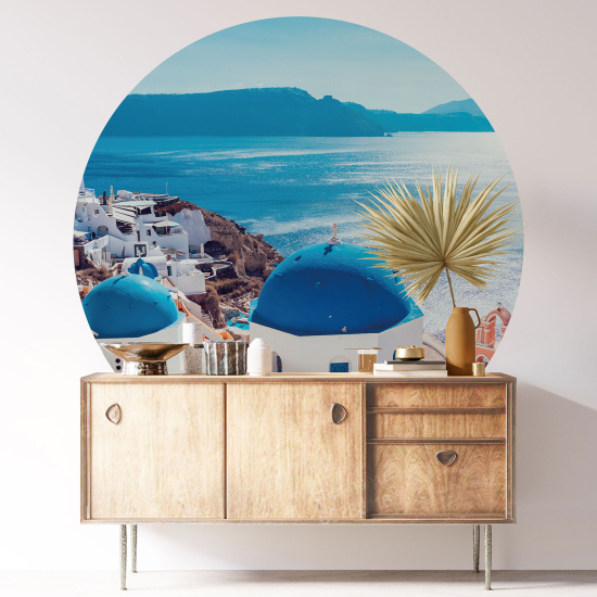 Round / Circle Wall Sticker - Santorini Greece