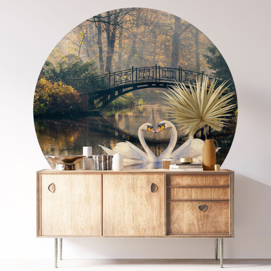 Round / Circle Wall Sticker - Swans