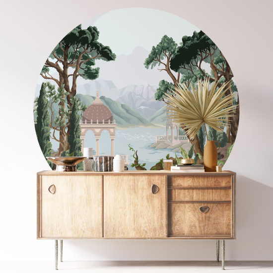 Round / Circle Wall Sticker - Village