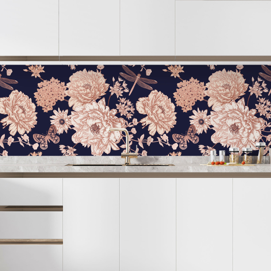 Self Adhesive Kitchen Splashback - Butterfly flowers