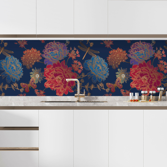 Self Adhesive Kitchen Splashback - Butterfly flowers