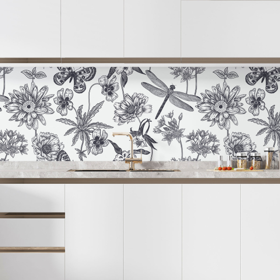 Self Adhesive Kitchen Splashback - Butterfly flowers