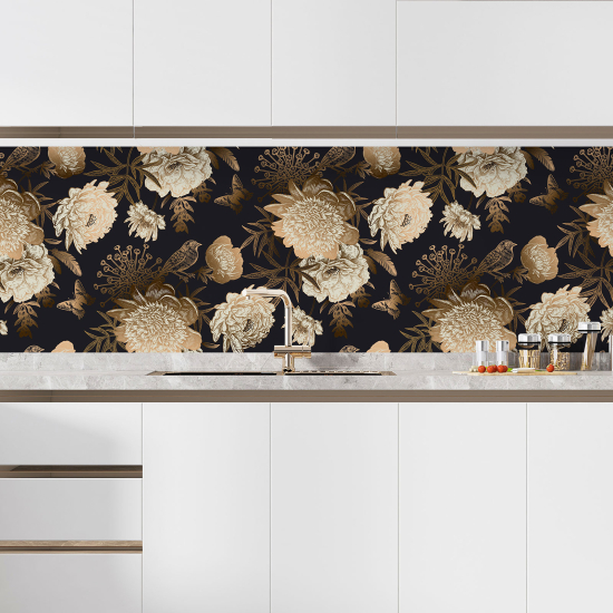 Self Adhesive Kitchen Splashback - Flowers birds