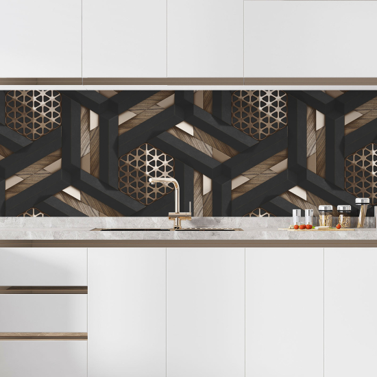 Self Adhesive Kitchen Splashback - Geometric Wood