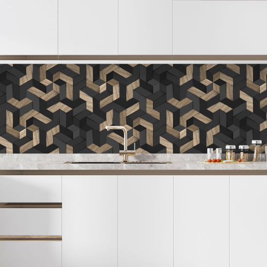 Self Adhesive Kitchen Splashback - Geometric Wood