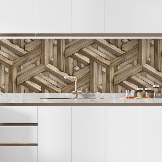 Self Adhesive Kitchen Splashback - Geometric Wood