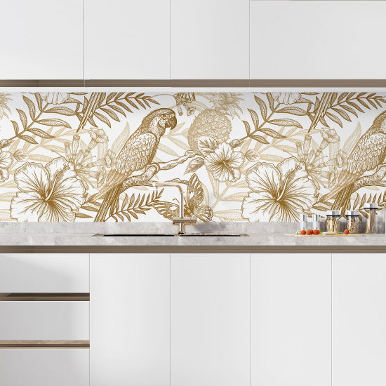 Self Adhesive Kitchen Splashback - Parrot flowers