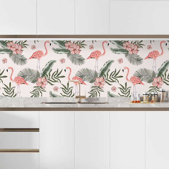 Self Adhesive Kitchen Splashback - Pink flamingos