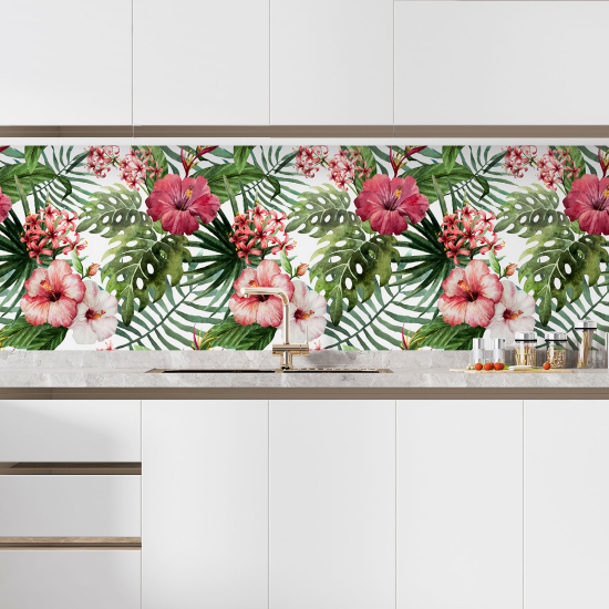 Self Adhesive Kitchen Splashback - Tropical flowers