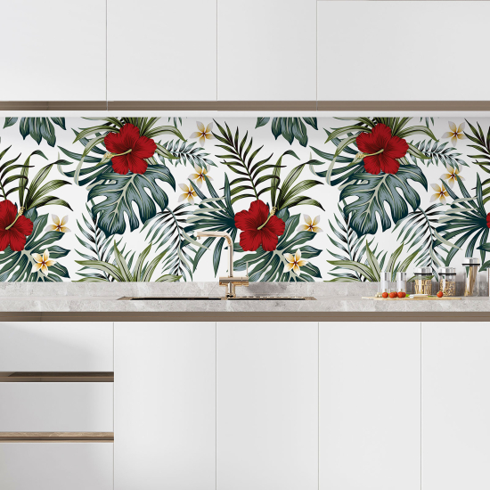 Self Adhesive Kitchen Splashback - Tropical flowers