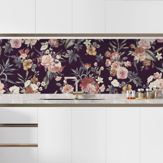 Self Adhesive Kitchen Splashback - Tropical flowers