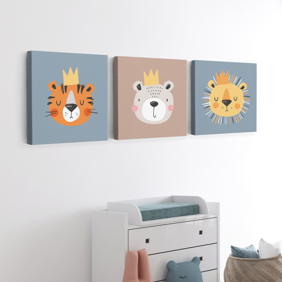 Set of 3 Children's Canvas Prints - Animal Kings